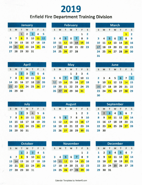 2019 Enfield Fire Department Training Calendar Enfield Fire District 1