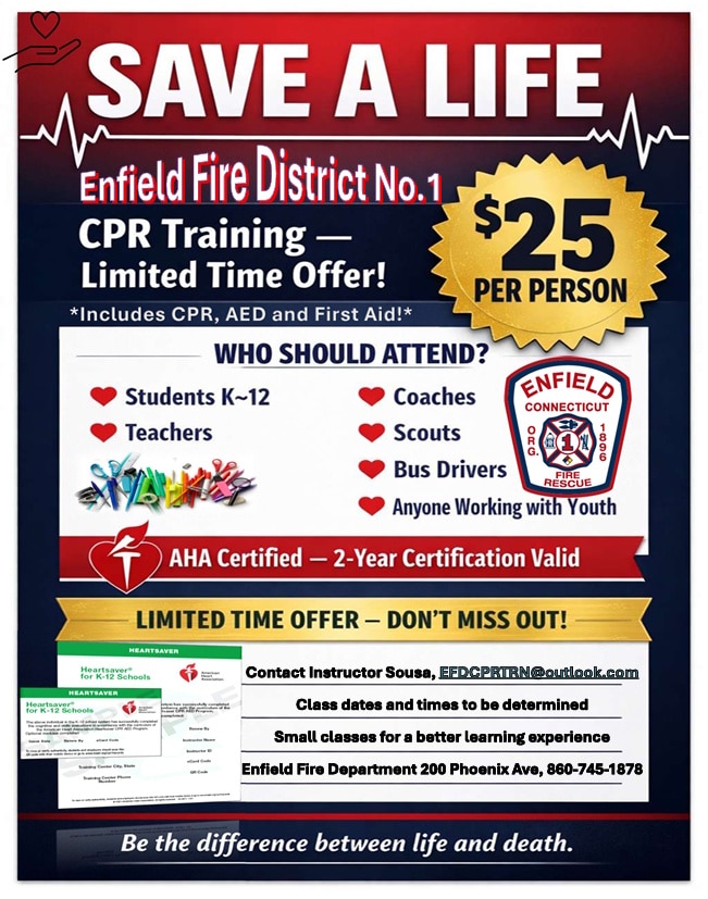 Enfield Fire District No.1 Offering CPR Training – Enfield Fire District 1